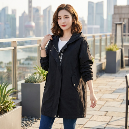 Women Breeze Guard Hooded Mid-Length Jacket