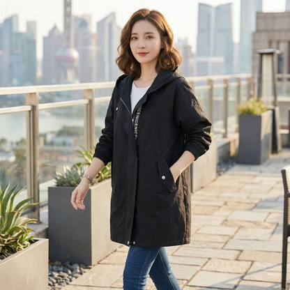 Women Breeze Guard Hooded Mid-Length Jacket