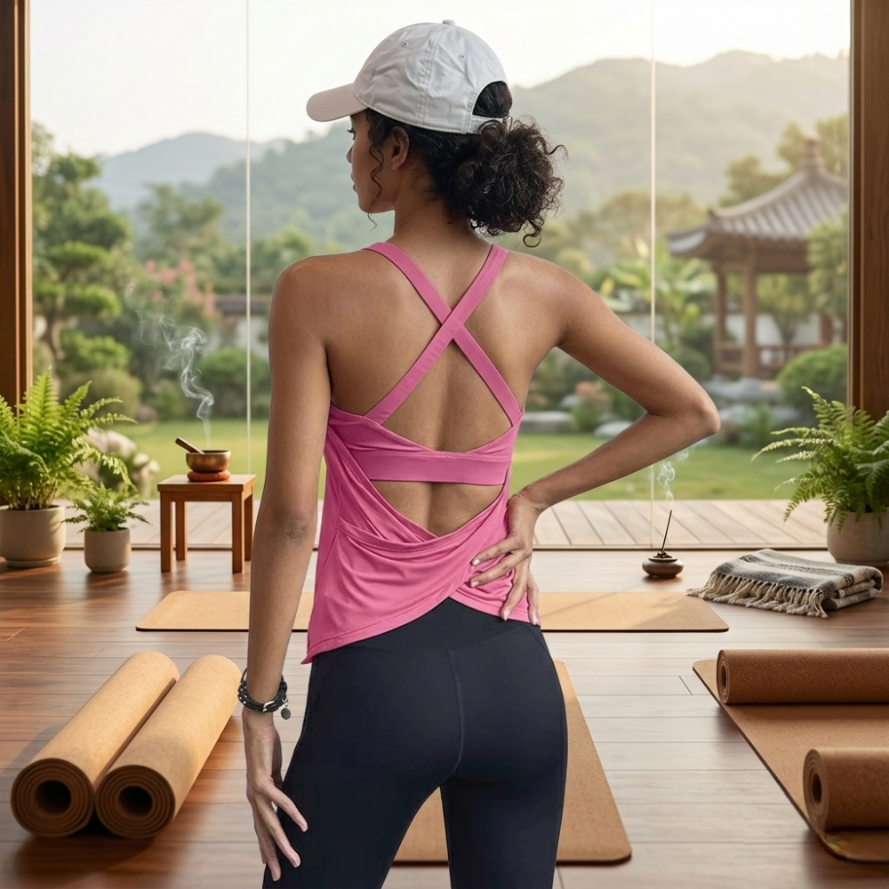 Layered Look Beautiful Back Yoga Top