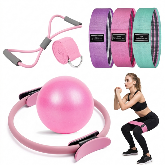 7 PCS Pilates Ball and Ring Set with Resistance Band