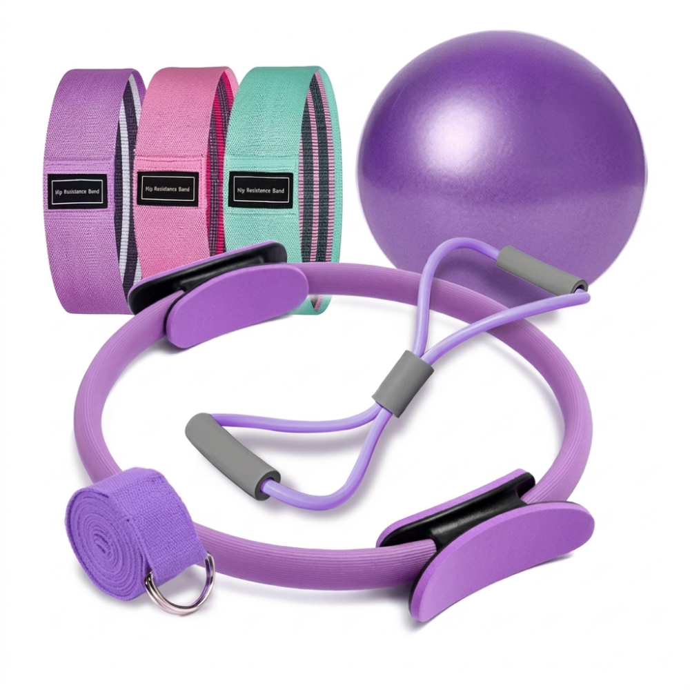 7 PCS Pilates Ball and Ring Set with Resistance Band