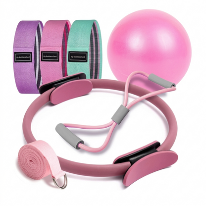 7 PCS Pilates Ball and Ring Set with Resistance Band