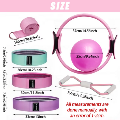 7 PCS Pilates Ball and Ring Set with Resistance Band