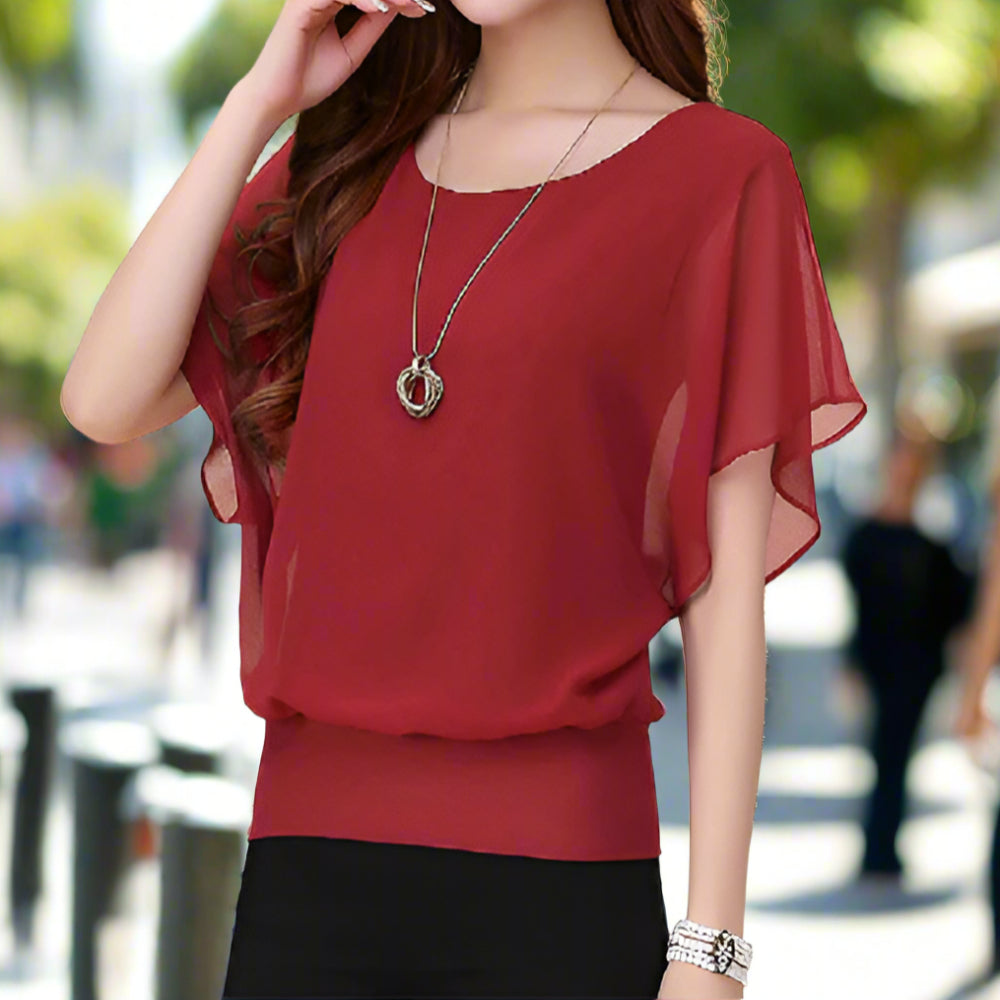 Womens Summer Chiffon Batwing Top