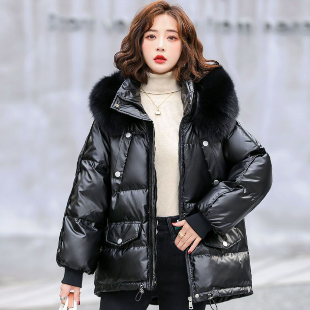 Womens Winter Short Puffy Coat with Hood