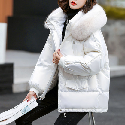 Womens Winter Short Puffy Coat with Hood