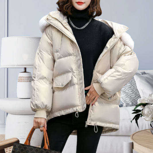 Womens Winter Short Puffy Coat with Hood