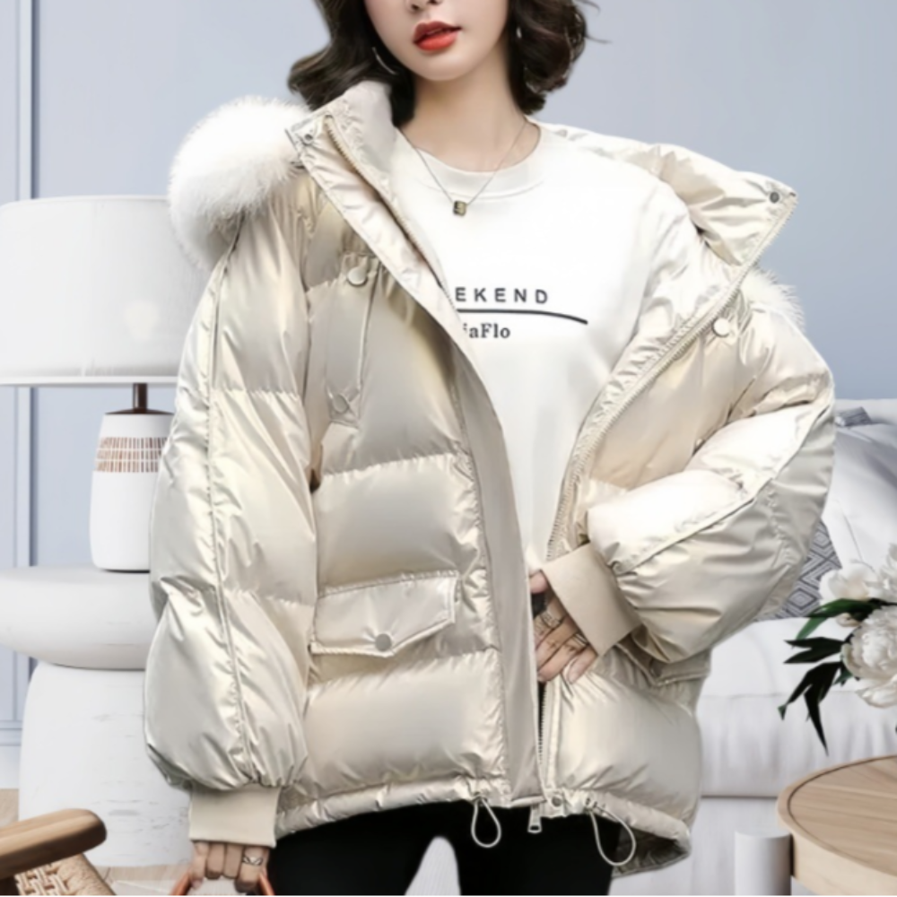 Womens Winter Short Puffy Coat with Hood