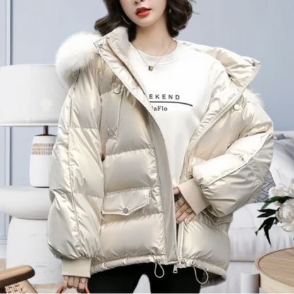 Womens Winter Short Puffy Coat with Hood