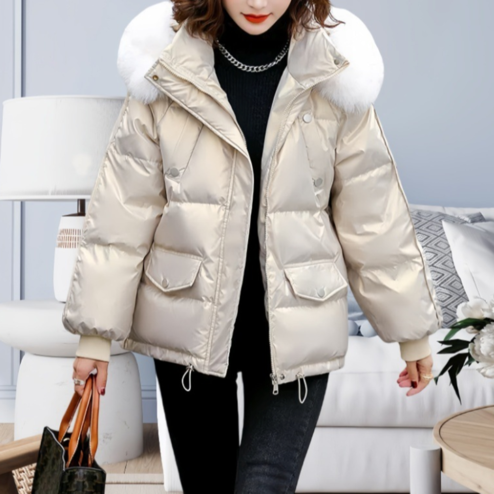 Womens Winter Short Puffy Coat with Hood