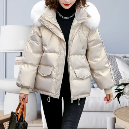 Womens Winter Short Puffy Coat with Hood