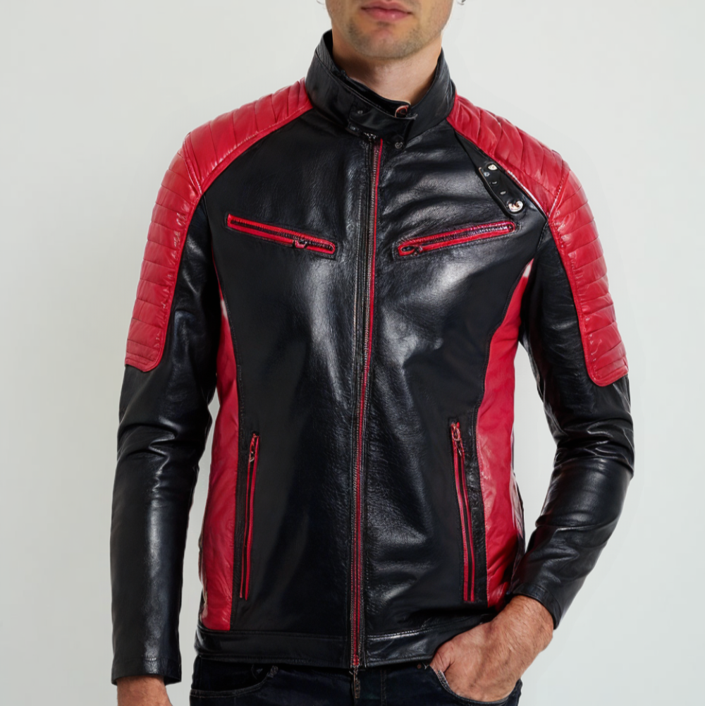Mens Two Tones Biker Vegan Leather Jacket