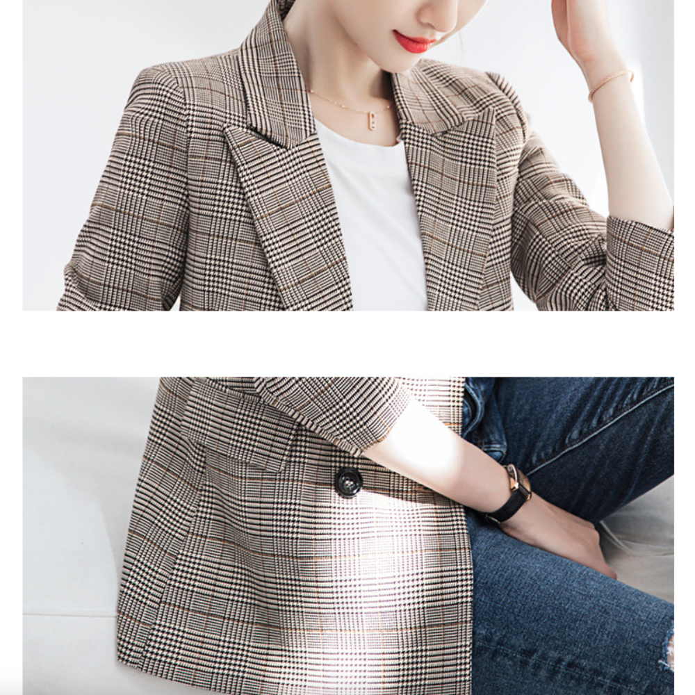Womens Double Breasted Gray Checkered Blazer