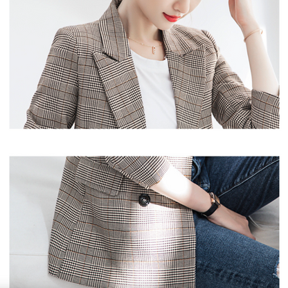 Womens Double Breasted Gray Checkered Blazer