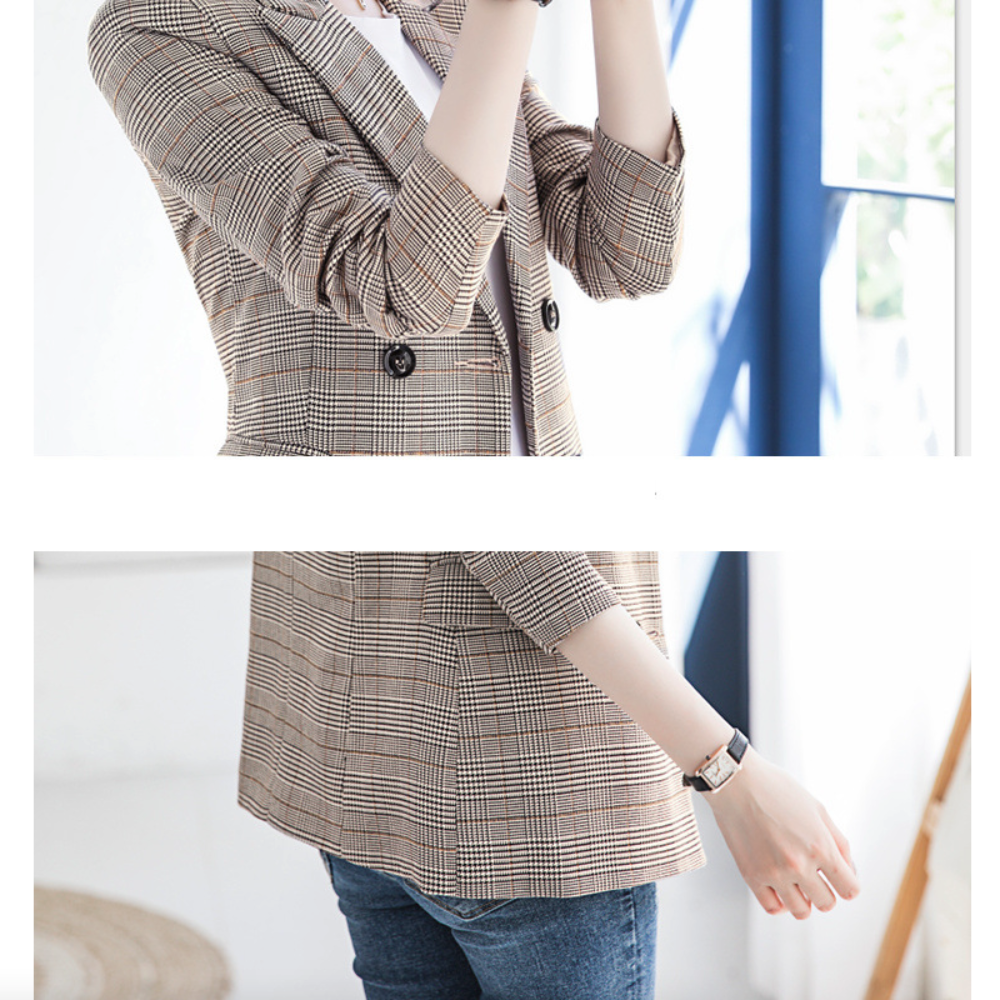 Womens Double Breasted Gray Checkered Blazer
