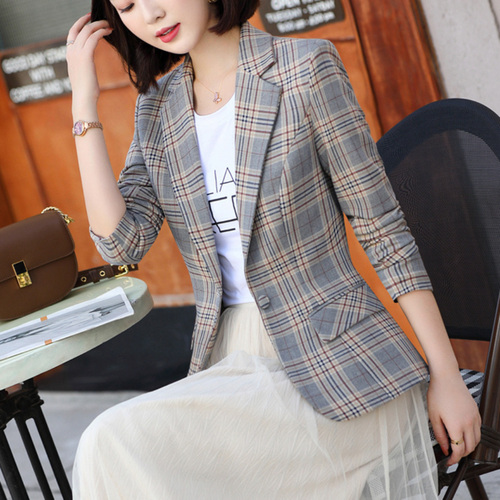 Womens Plaided Slim Fit Blazer