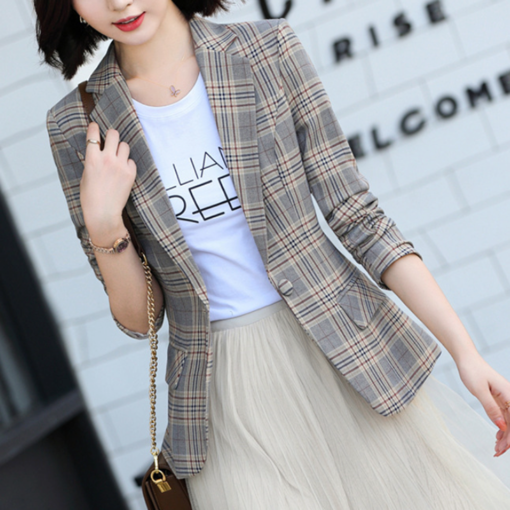 Womens Plaided Slim Fit Blazer