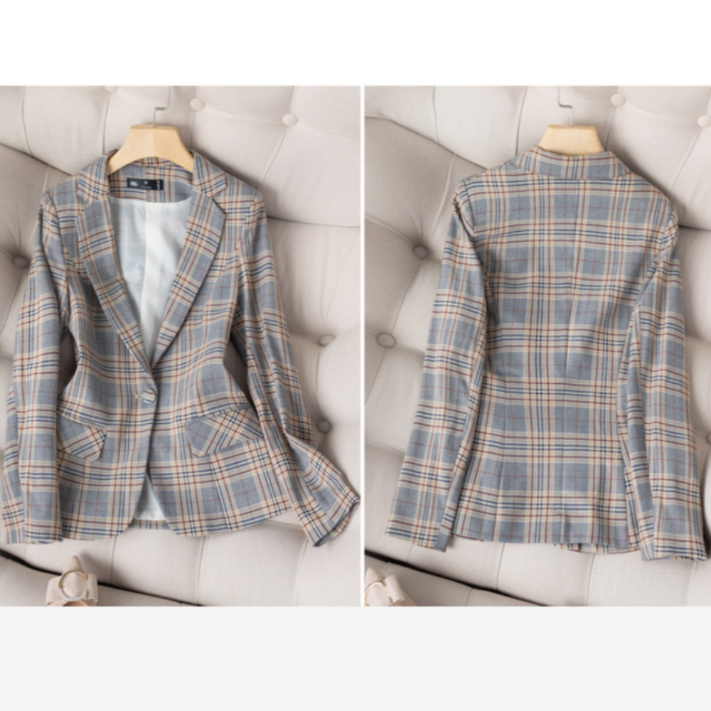 Womens Plaided Slim Fit Blazer