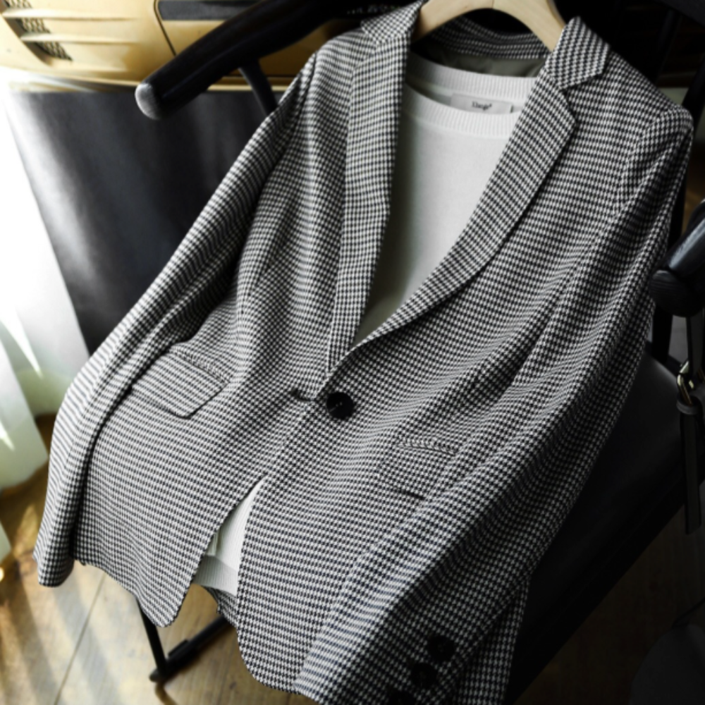 Womens Slim Fit Checkered Blazer