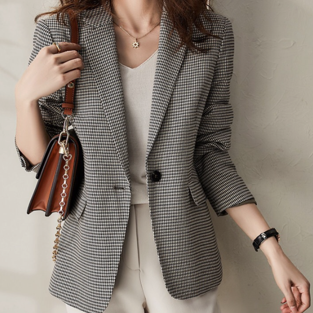 Womens Slim Fit Checkered Blazer