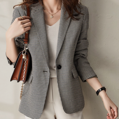Womens Slim Fit Checkered Blazer