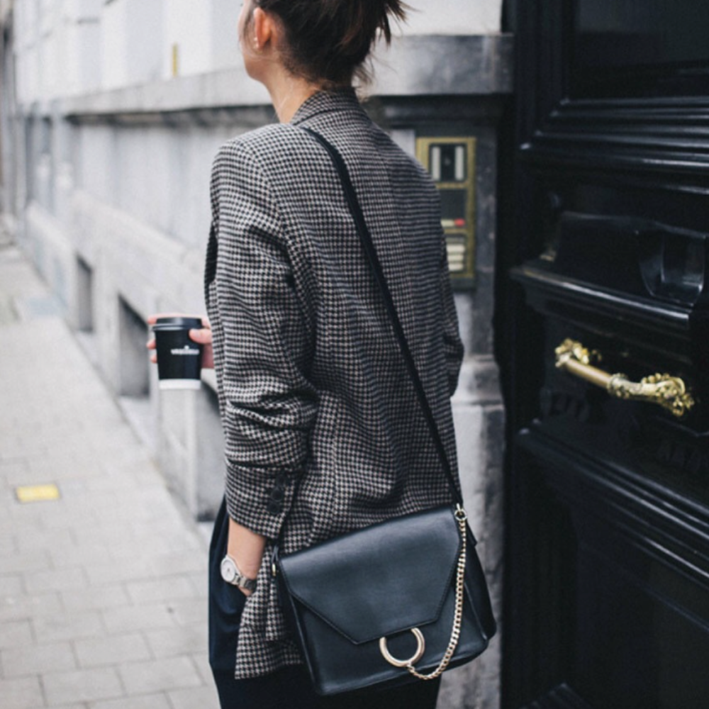 Womens Slim Fit Checkered Blazer