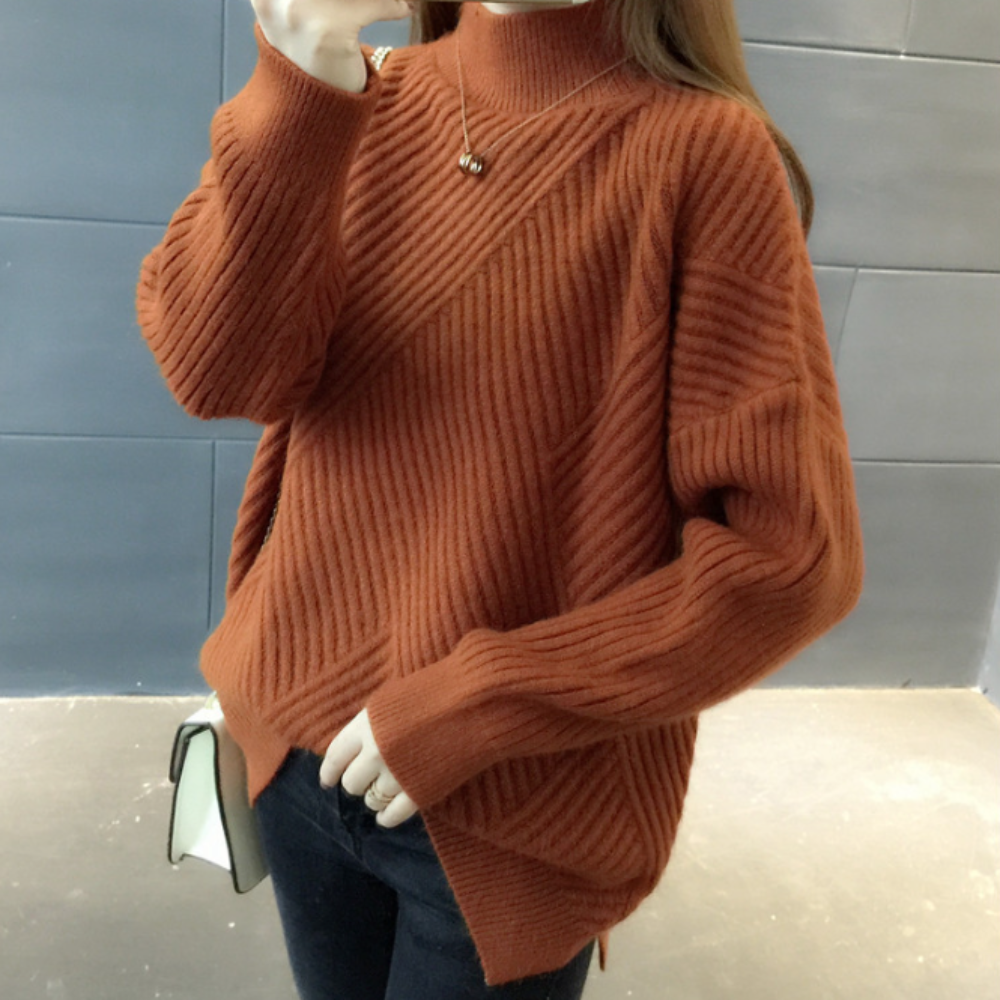 Womens High Collar Sweater with Button Details