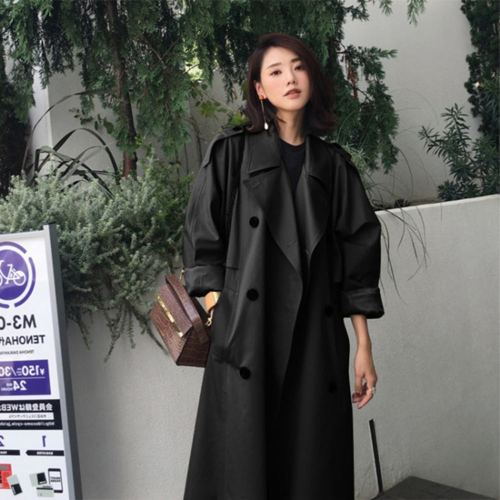 Womens Double Breasted Long Trench