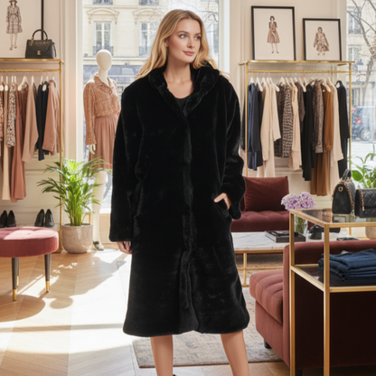 Womens Hooded Faux Fur Coat with Pockets