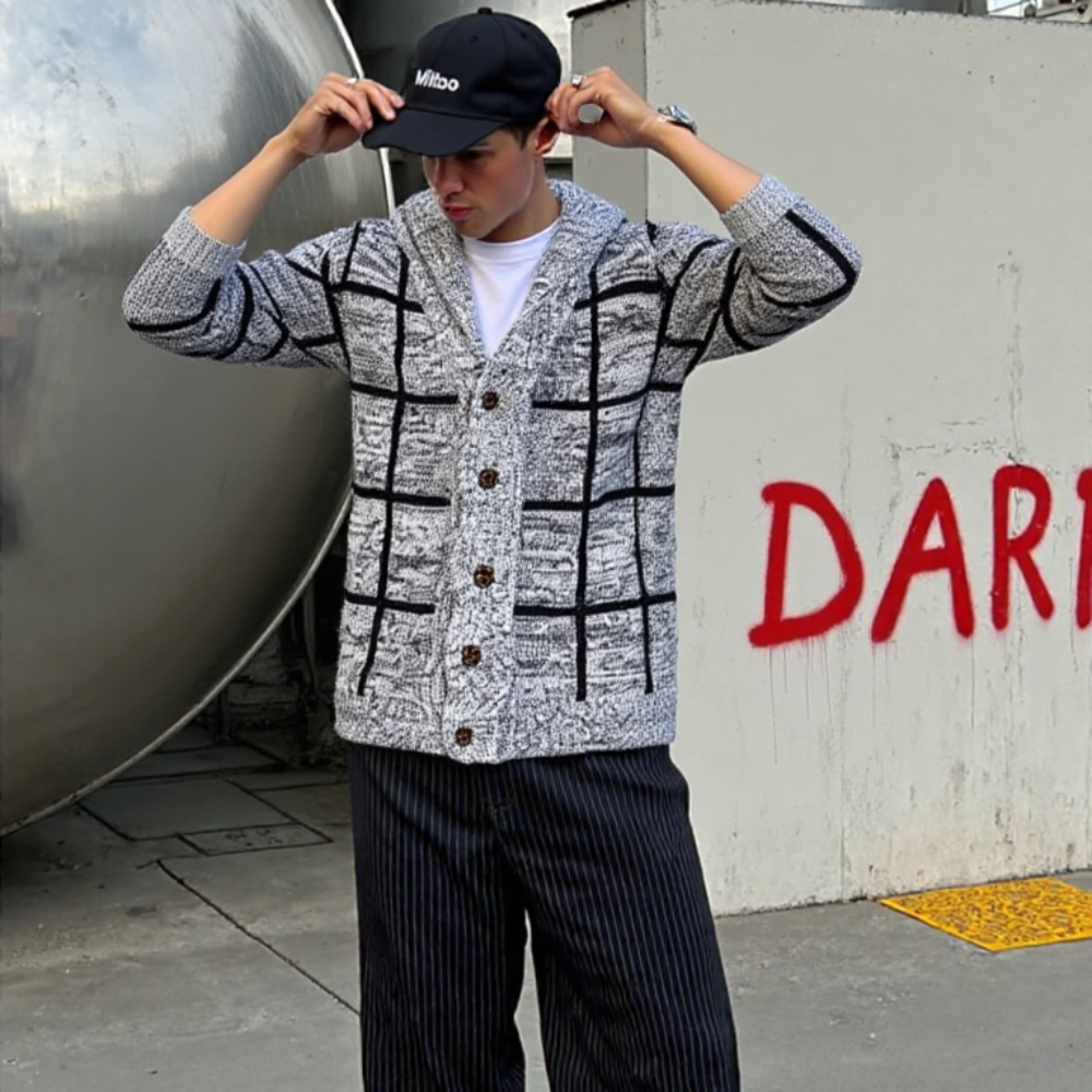 Mens Shawl Collar Gray Cardigan