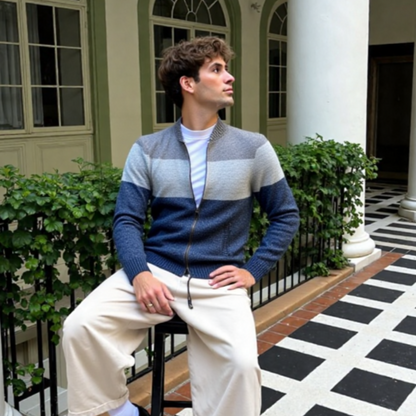 Mens Color Block Zipper Cardigan