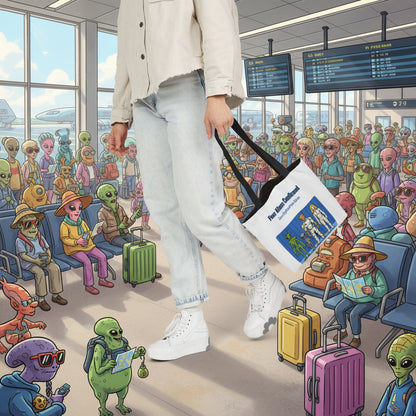 "Four Aliens Confirmed" Sci‑Fi Canvas Tote