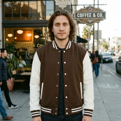 Rolling Rebel Theme Two-Tone Fleeced Varsity Jacket