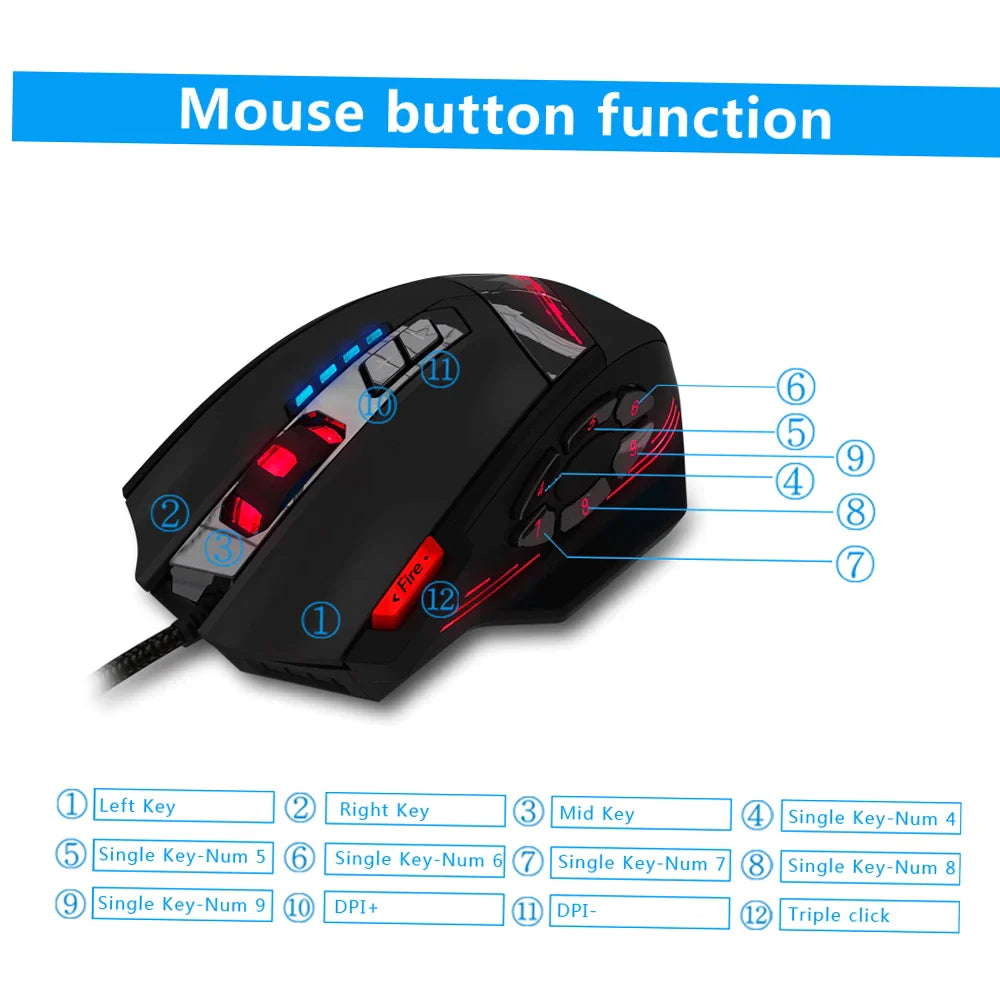 12 Buttons 4 Level DPI Gaming Mouse