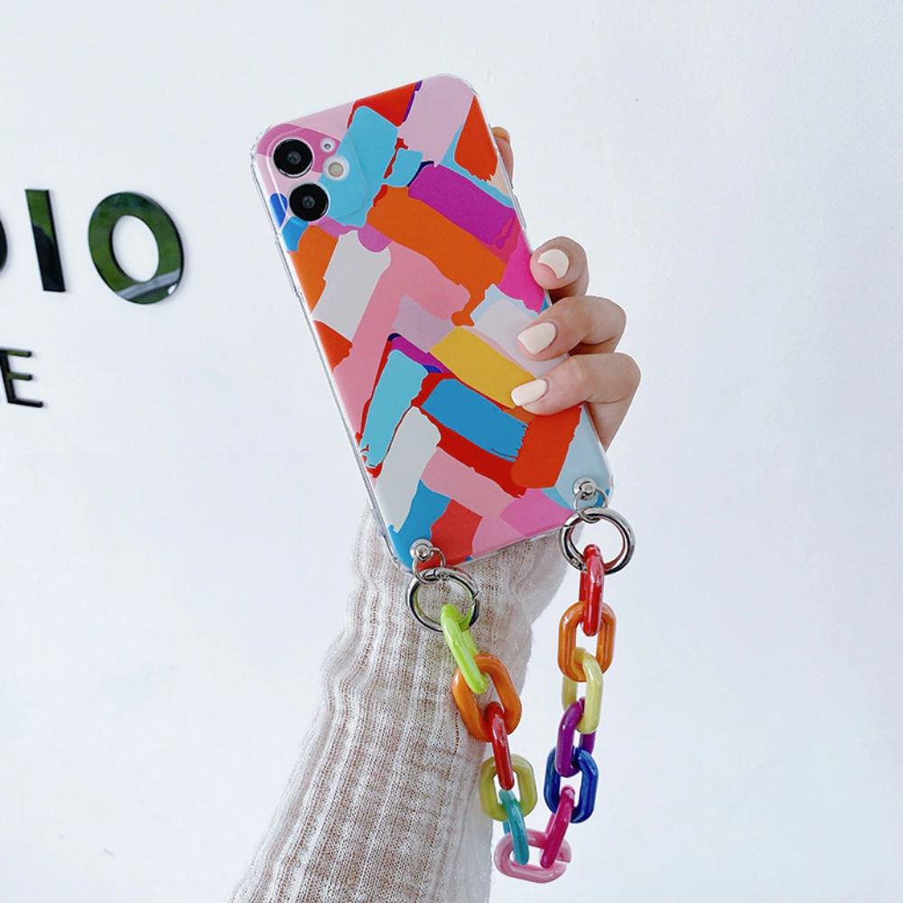 Colorful Phone Case With Bracelet Chain For iPhone
