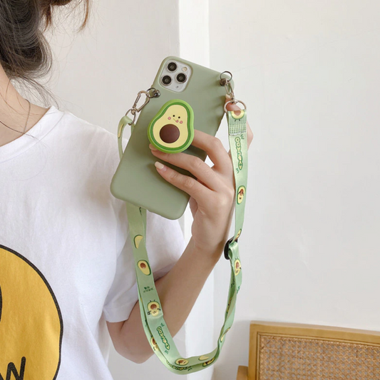 Colorful Cartoon Phone Case With Foldable Ring And Crossbody Strap