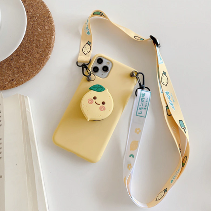 Colorful Cartoon Phone Case With Foldable Ring And Crossbody Strap