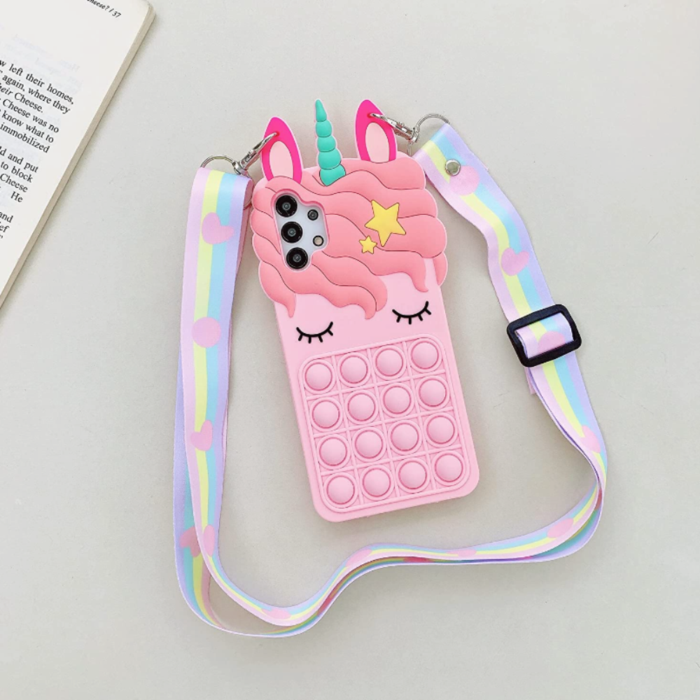 Candy Color Unicorn Phone Case With Push Pop Fidget Toy