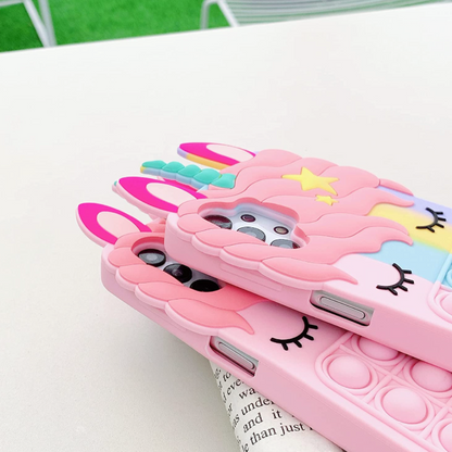 Candy Color Unicorn Phone Case With Push Pop Fidget Toy