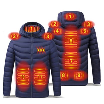 Windproof USB Heated Winter Jacket with Removable Hood