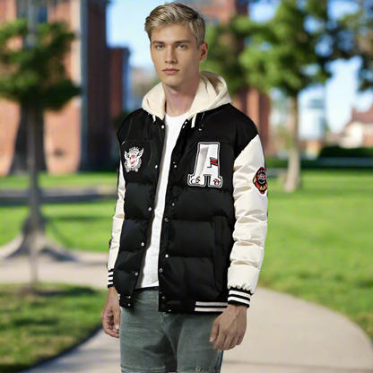 Mens layered Look Hooded baseball Jacket