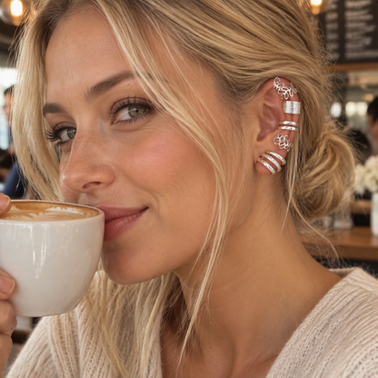 5-Piece Leaf Ear Cuff Set for Women (2 Sets) Gold & Silver  | Adjustable No-Piercing Ear Wraps |