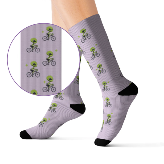 Alien Riding Bike Novelty Socks