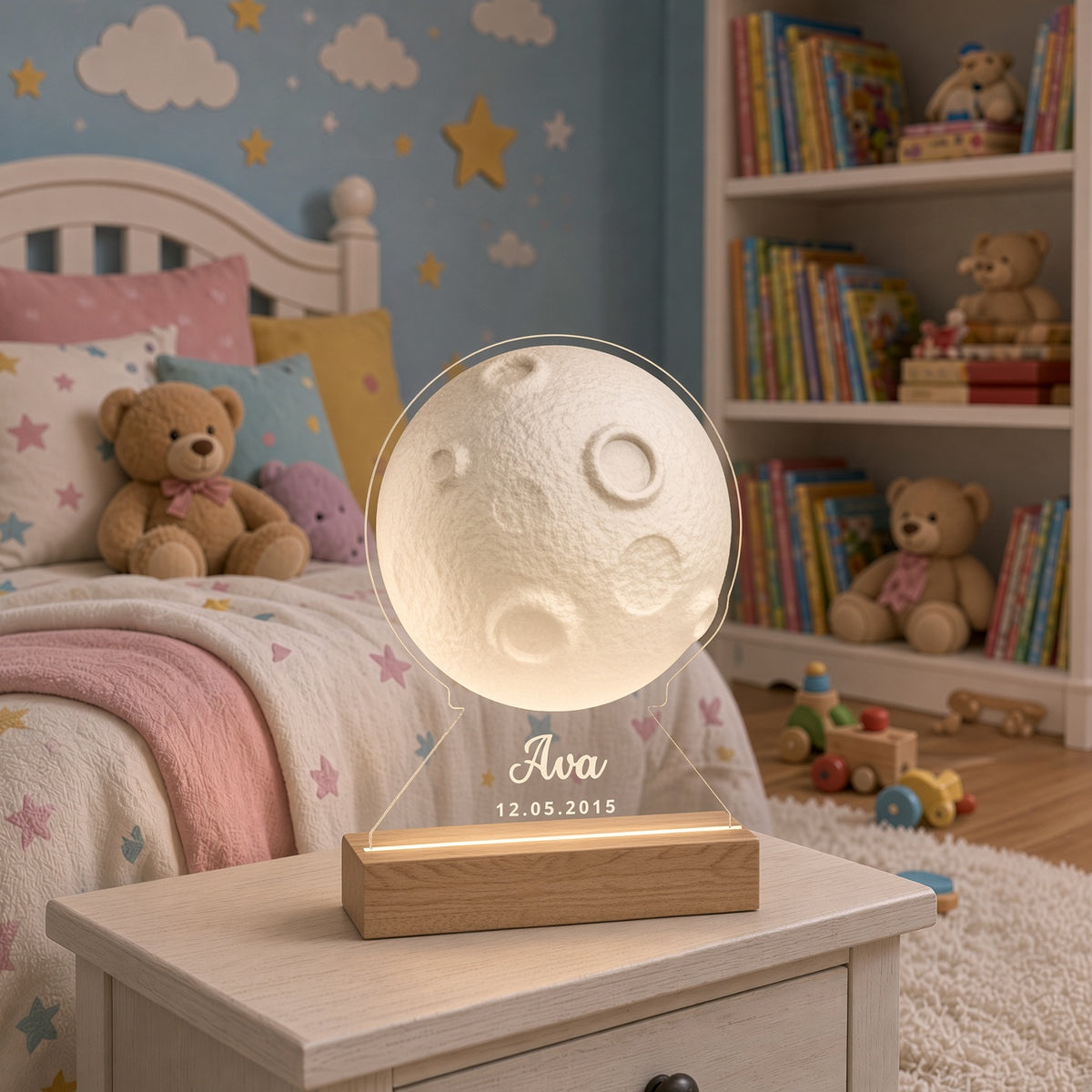 Personalized Forever Moon Night Light -  Custom Name LED Bedroom Lamp