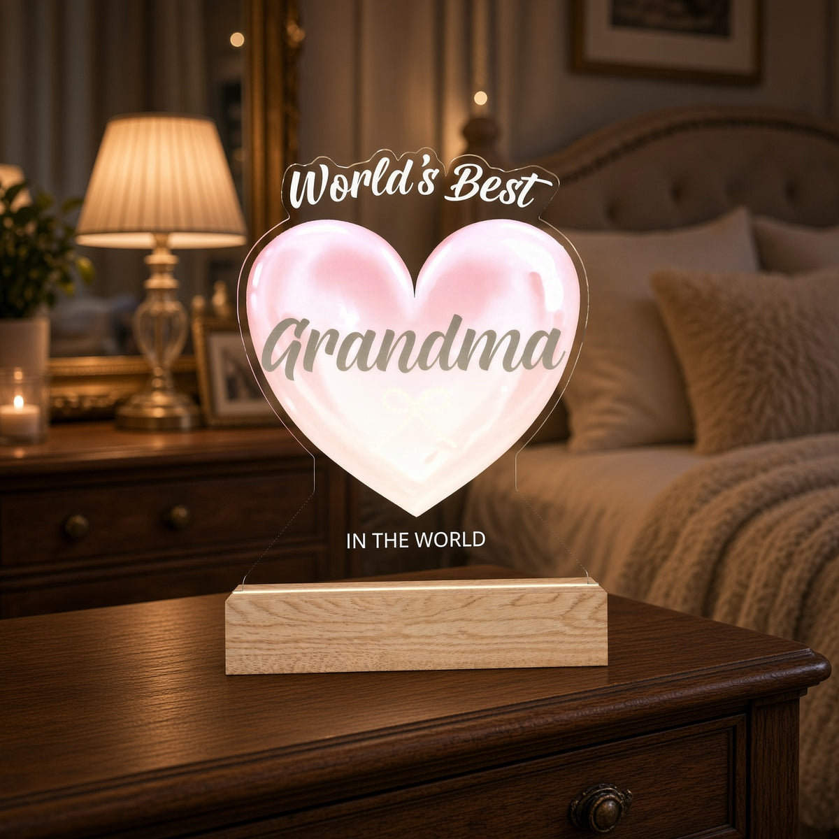 Custom Heart Night Light – "World's Best Grandma" LED Acrylic Gift