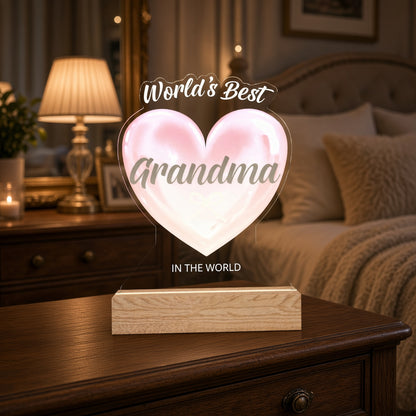 Custom Heart Night Light – "World's Best Grandma" LED Acrylic Gift