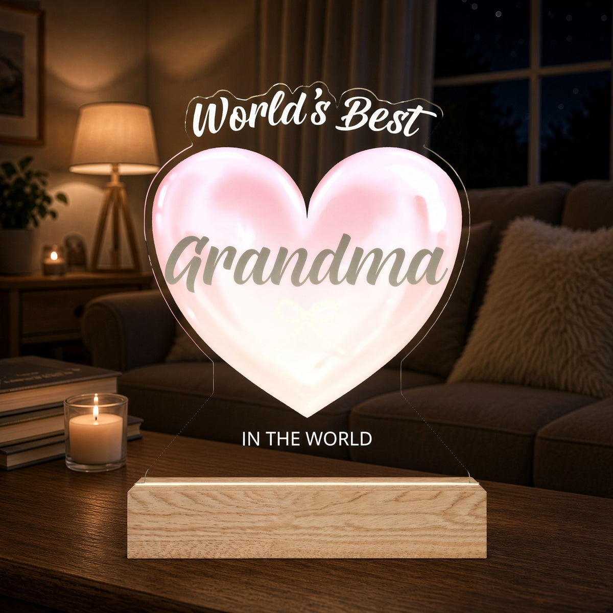 Custom Heart Night Light – "World's Best Grandma" LED Acrylic Gift