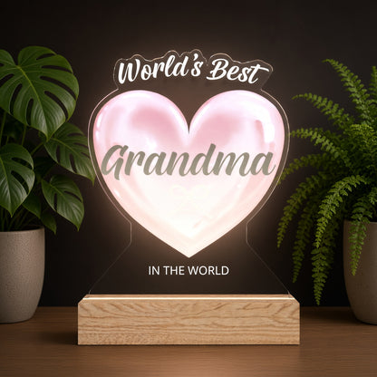 Custom Heart Night Light – "World's Best Grandma" LED Acrylic Gift