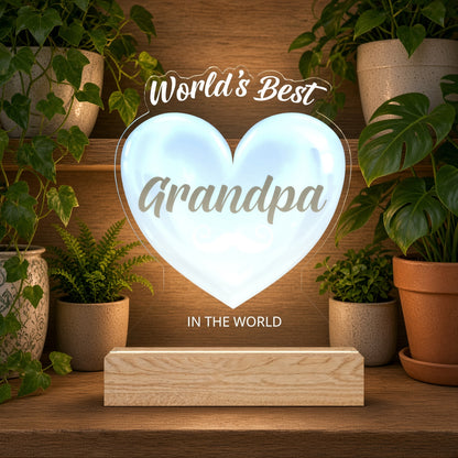 Custom Heart Night Light – "World's Best Grandpa" LED Acrylic Gift