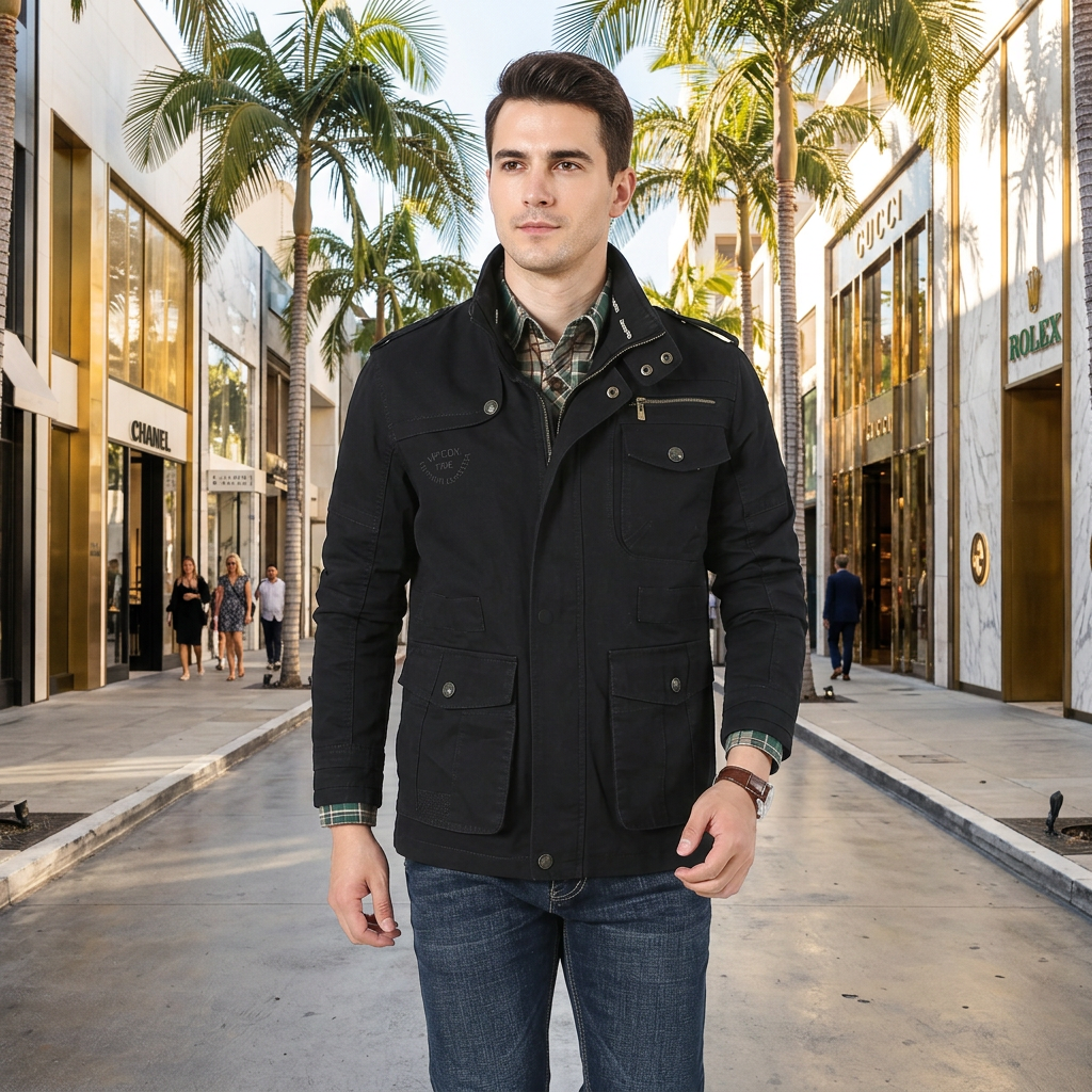 Mens Stand Collar Military Style Jacket